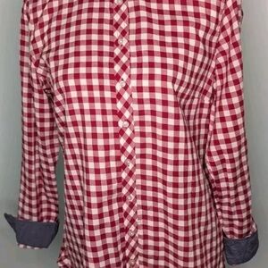 Talbots Women's Size sm Plaid Red/White Button-Up Shirt Long Sleeve Roll Tab